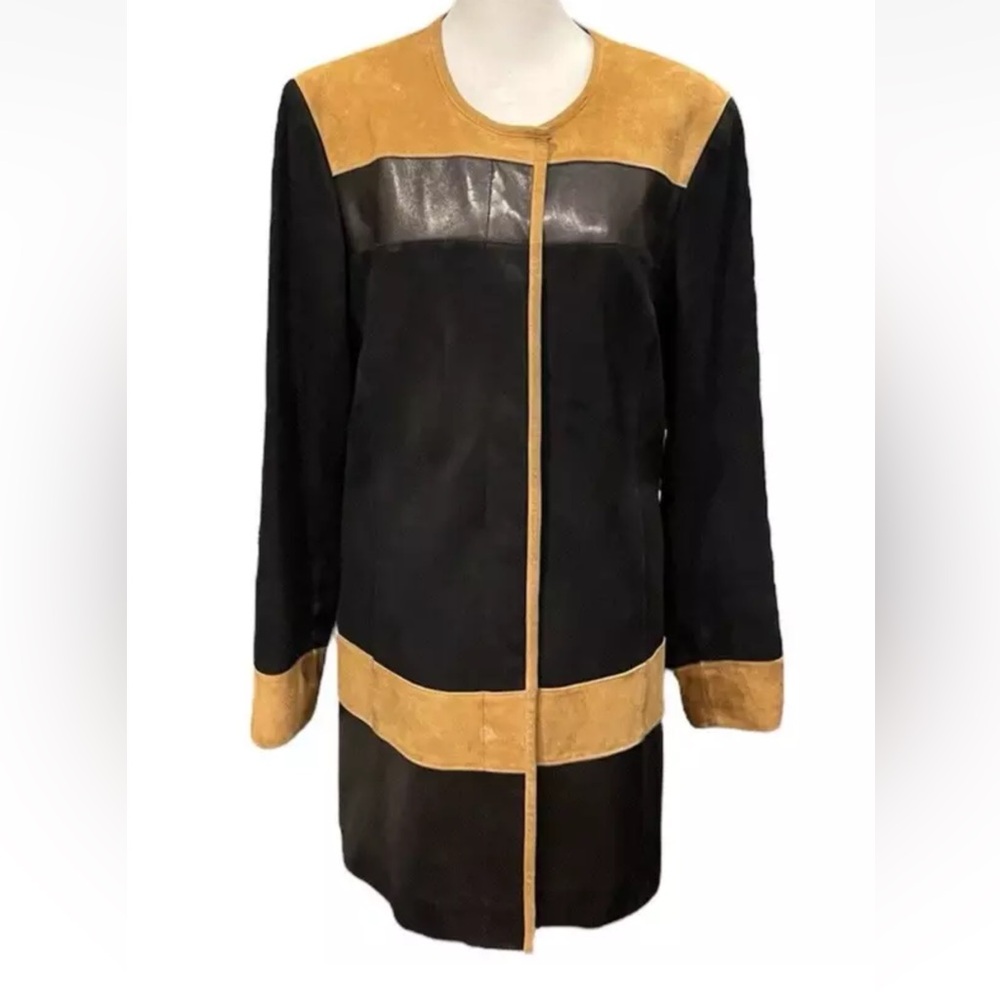 KATHERINE KELLY Leather & Suede Black Chestnut Jacket/Coat - Size L